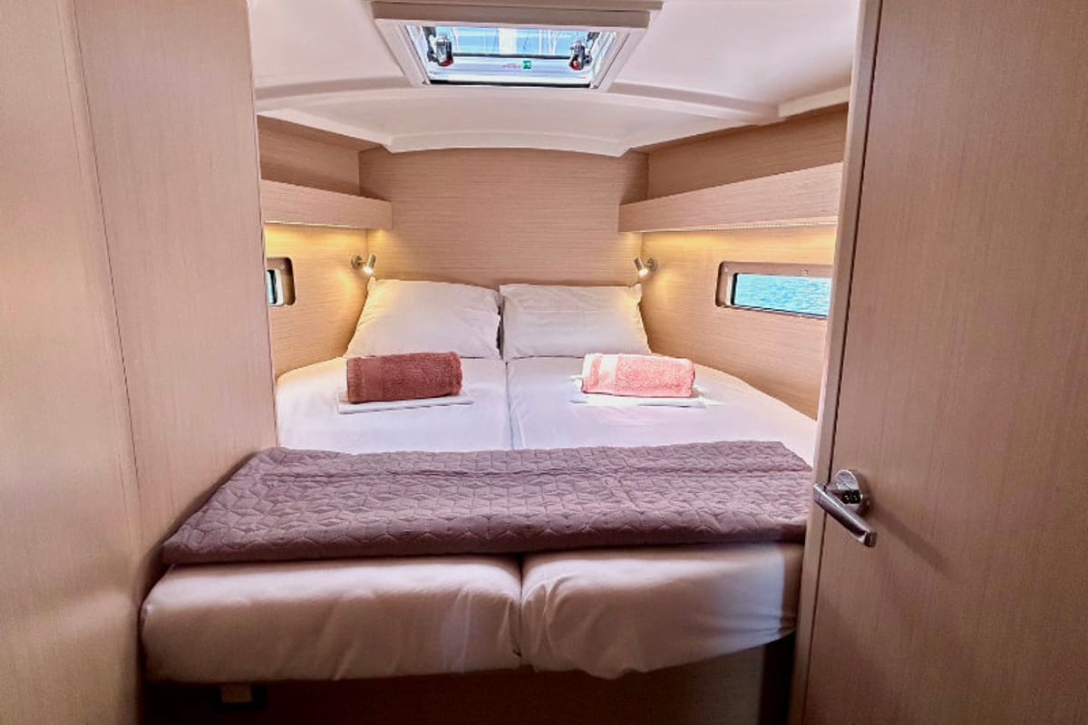Cabin on Valkyrie, a Beneteau Oceanis 40.1 sailboat at Kontokali, Greece