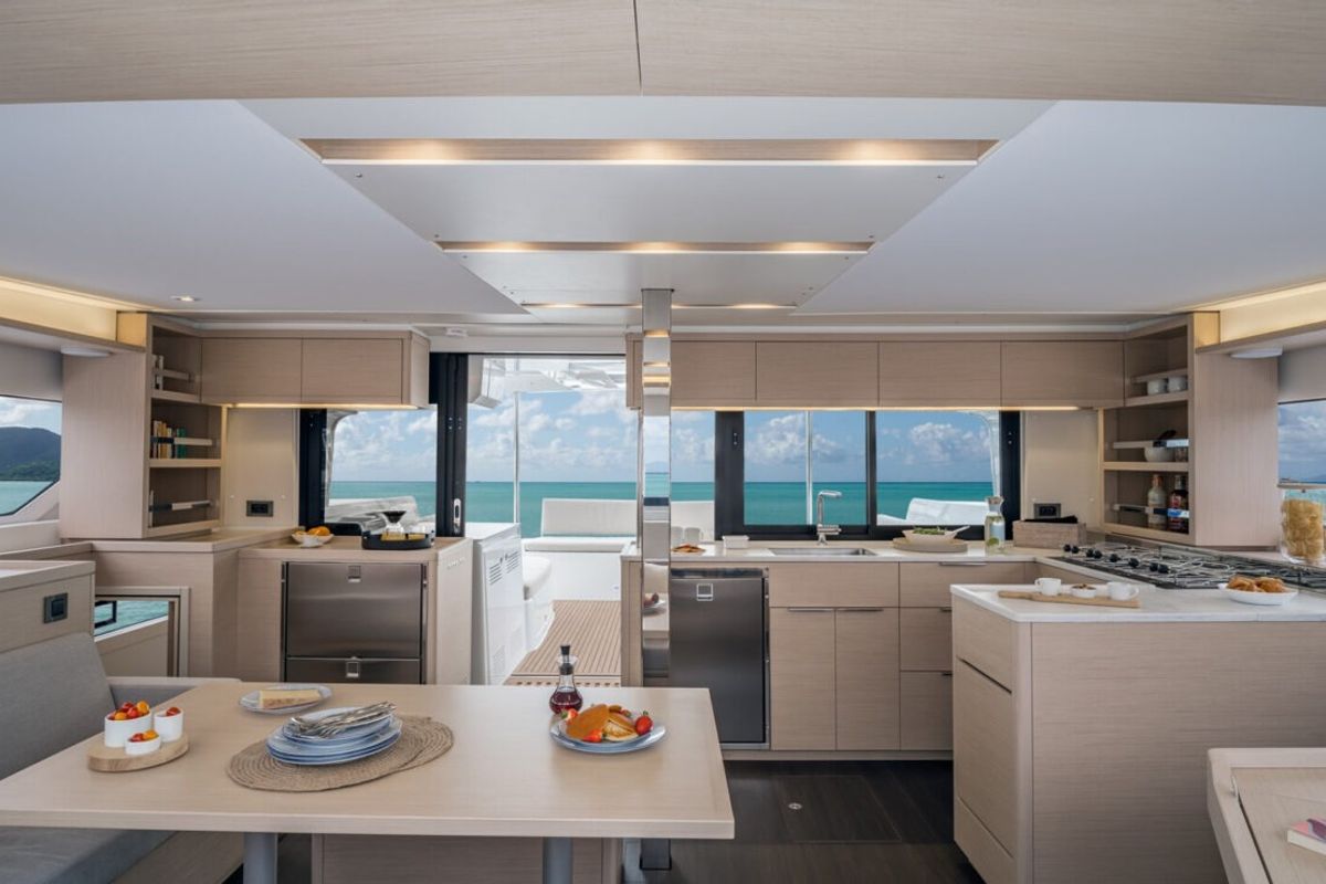 Galley of Keep Sailing V, a Lagoon 46 catamaran at Santa Eulària des Riu, Spain