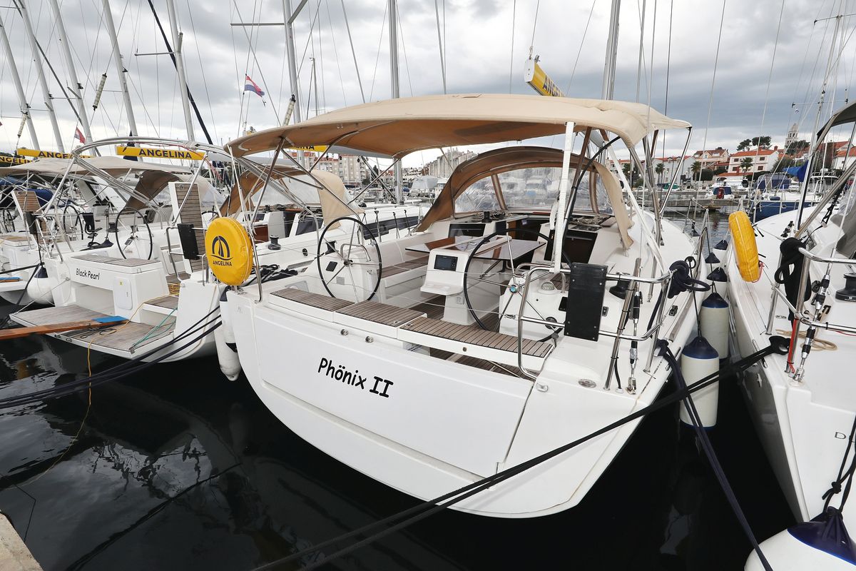 Exterior view of Phonix II, a Dufour 412 GL sailboat at Grad Biograd na Moru, Croatia