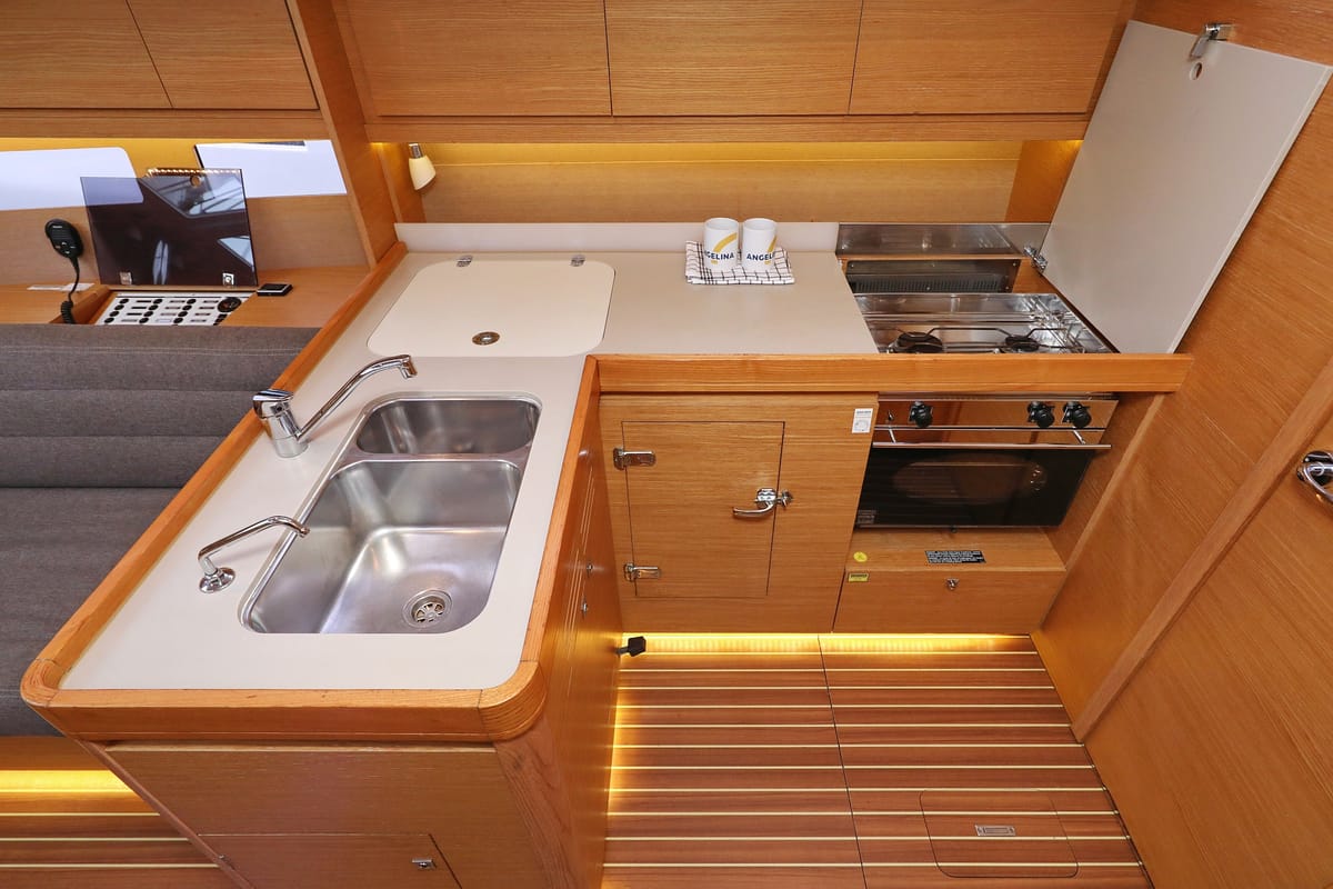 Galley of Phonix II, a Dufour 412 GL sailboat at Grad Biograd na Moru, Croatia