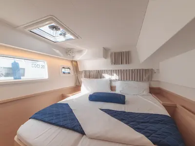 Cabin on Archè III, a Lagoon 42 catamaran at Olbia, Italy