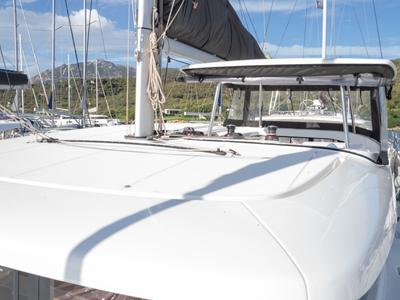 Deck of Archè III, a Lagoon 42 catamaran at Olbia, Italy
