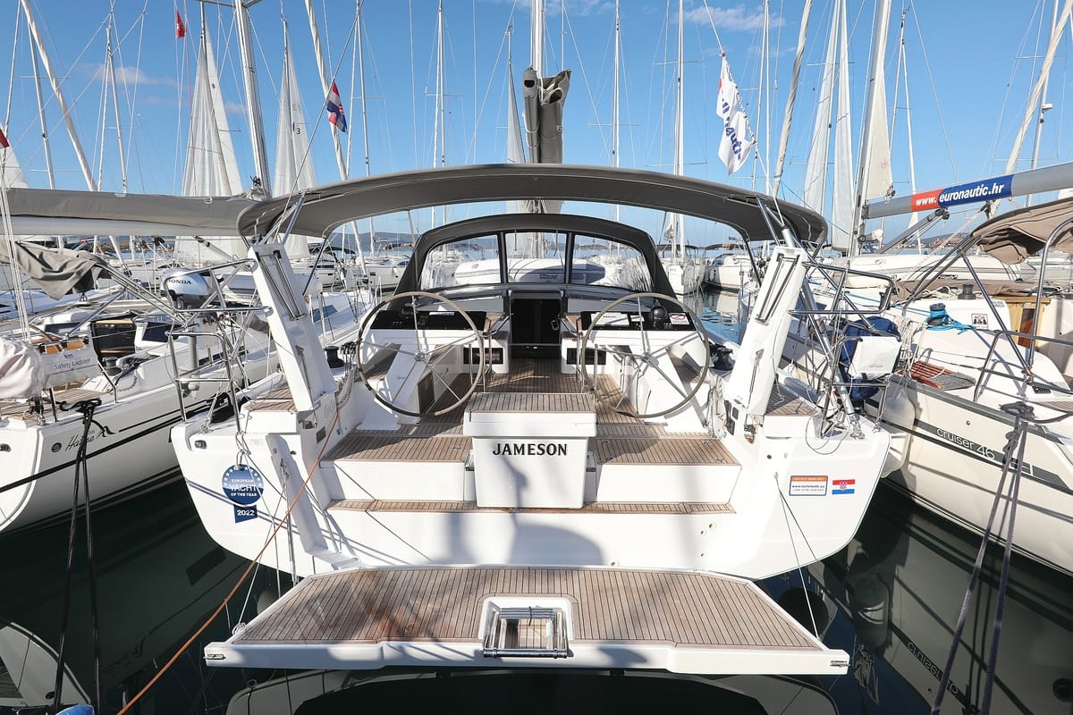 Cockpit of Jameson, a Hanse Yachts Hanse 460 sailboat at Grad Biograd na Moru, Croatia