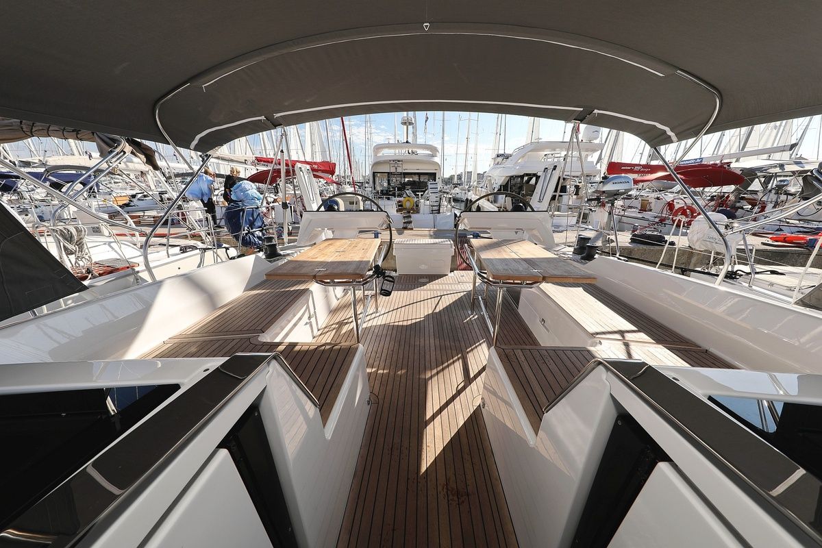 Cockpit of Jameson, a Hanse Yachts Hanse 460 sailboat at Grad Biograd na Moru, Croatia