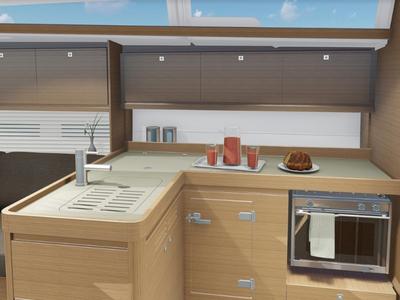 Galley of Coast to Coast, a Dufour 390 Grand Large sailboat at Athens, Greece