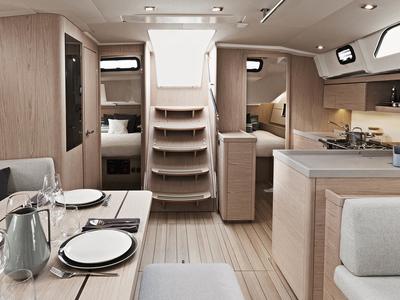 Salon of Oceanis 461/3/3 Premium, a Beneteau Oceanis 461 sailboat at English Harbour, Antigua and Barbuda