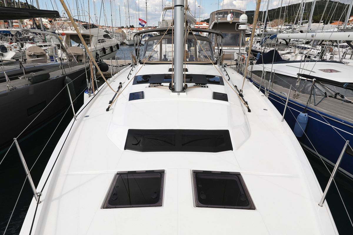 Deck of Tango, a Dufour 470 sailboat at Grad Trogir, Croatia