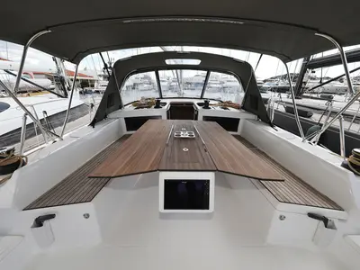 Deck of Tango, a Dufour 470 sailboat at Grad Trogir, Croatia