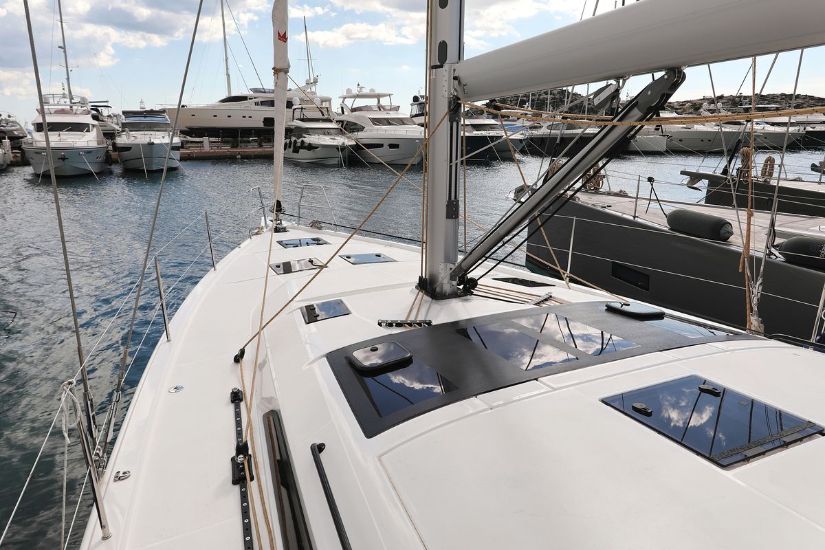 Deck of Tango, a Dufour 470 sailboat at Grad Trogir, Croatia