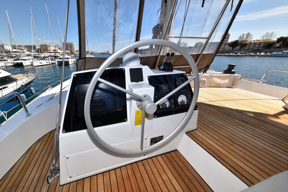 Cockpit of Destiny (Ex: Jako 1), a Bali 4.6 catamaran at Zadar, Croatia