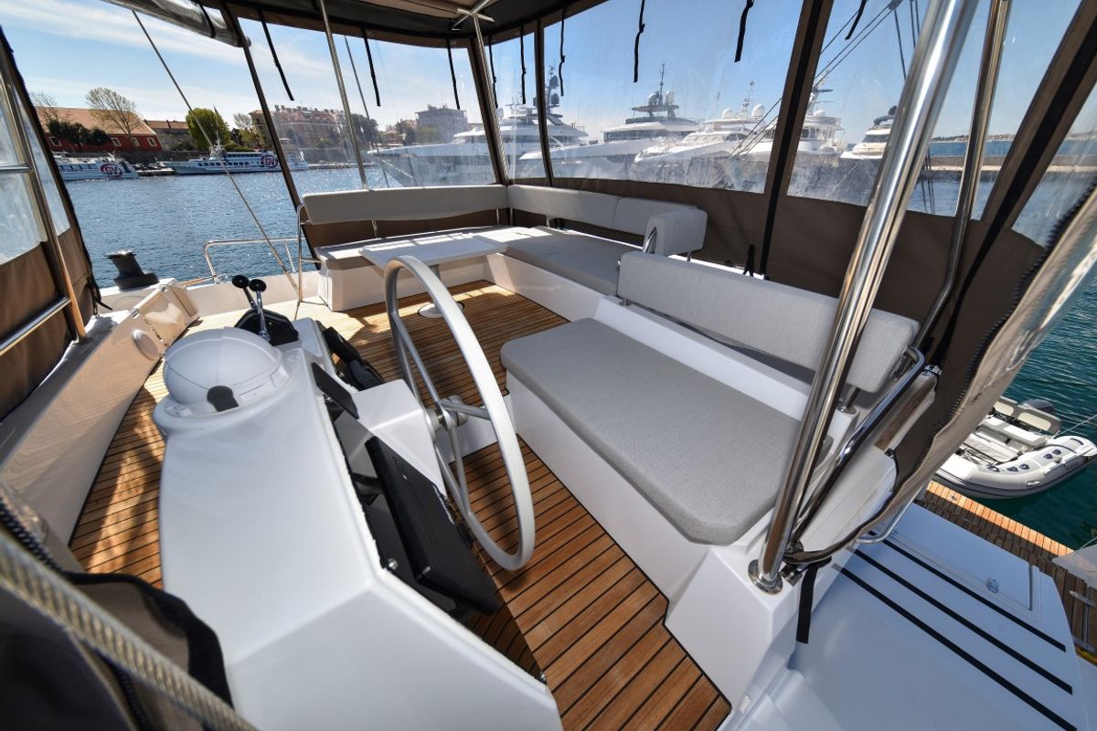 Cockpit of Destiny (Ex: Jako 1), a Bali 4.6 catamaran at Zadar, Croatia