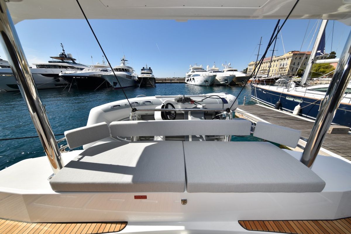 Deck of Destiny (Ex: Jako 1), a Bali 4.6 catamaran at Zadar, Croatia