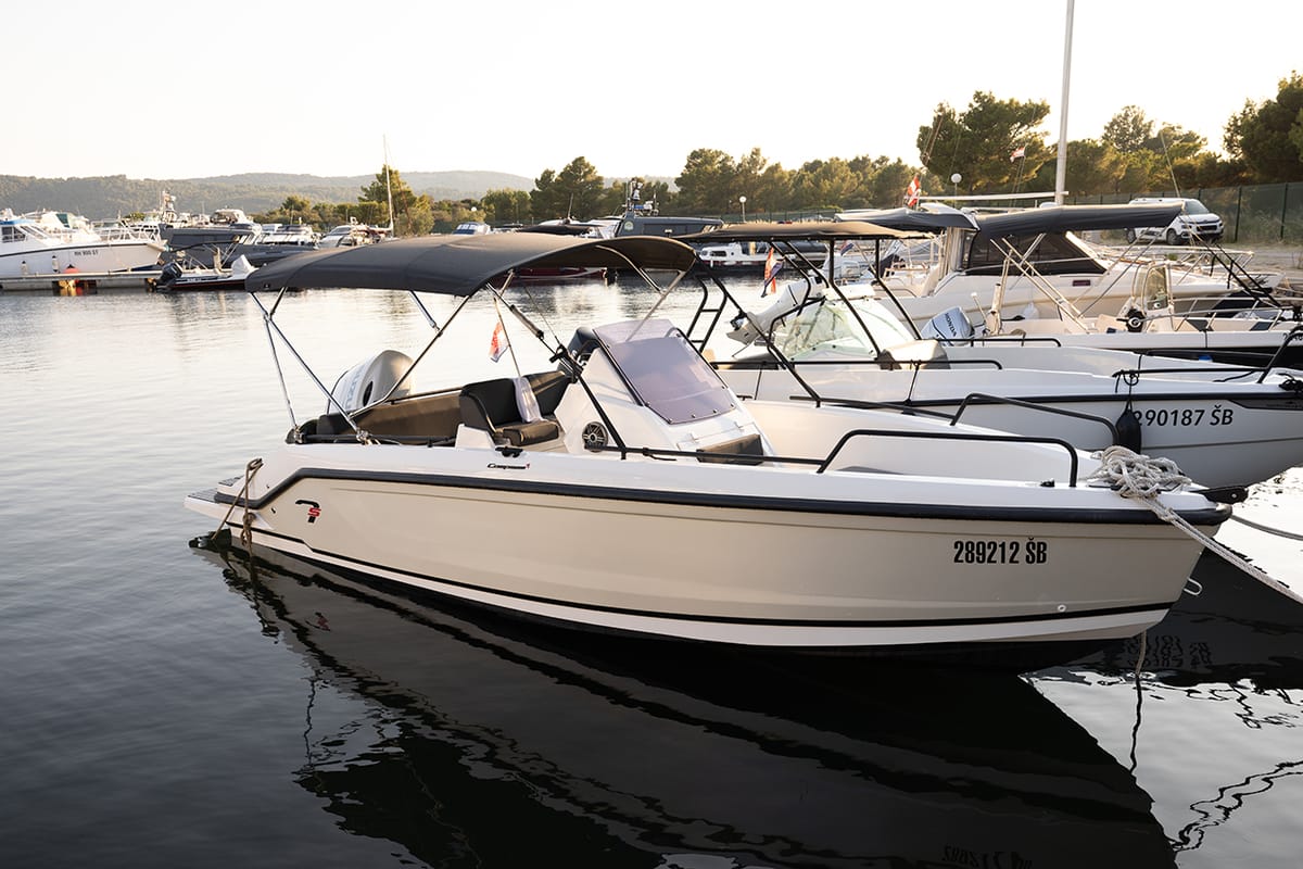 Exterior view of NN, a Compass Boats Compass 7s motorboat at Grad Šibenik, Croatia