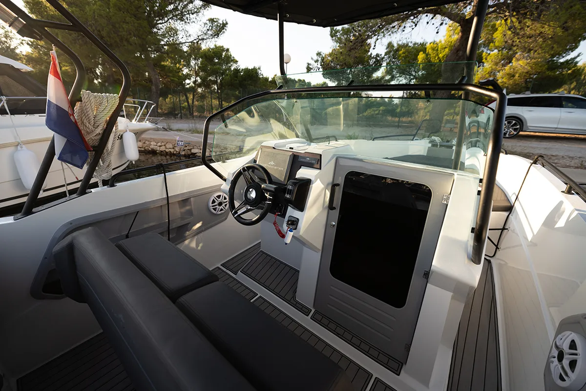 Cockpit of NN, a Compass Boats Compass 7s motorboat at Grad Šibenik, Croatia