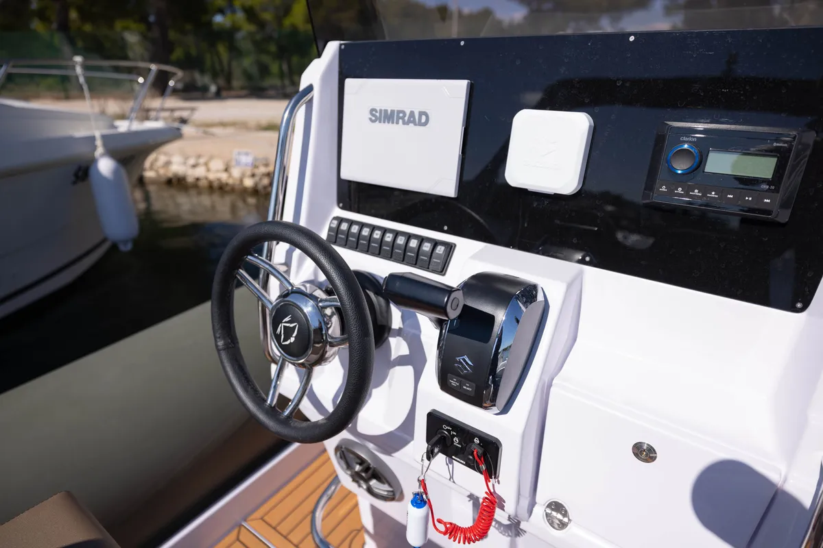 Cockpit of NN, a Compass Boats Compass 7s motorboat at Grad Šibenik, Croatia