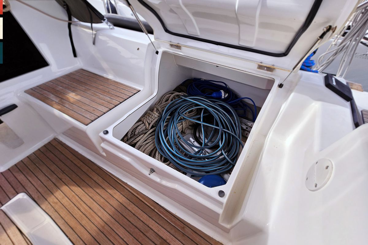 Deck of Nadine AC/Gen, a Dufour 460 Grand Large sailboat at Općina Rogoznica, Croatia