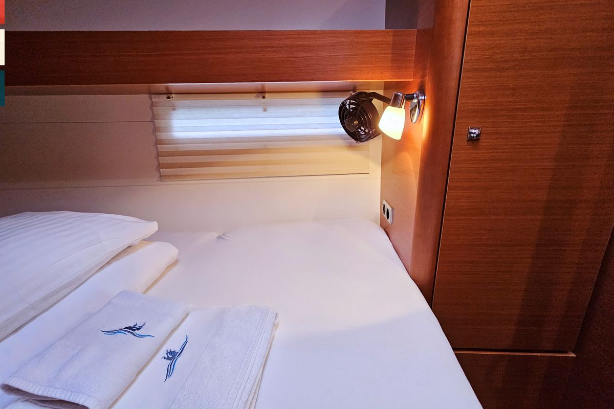 Cabin on Nadine AC/Gen, a Dufour 460 Grand Large sailboat at Općina Rogoznica, Croatia