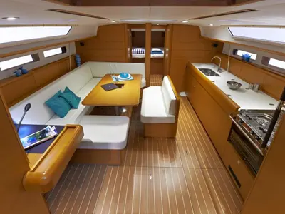 Salon of Joy, a Jeanneau Sun Odyssey 479 sailboat at Municipal Unit of Elefsina, Greece
