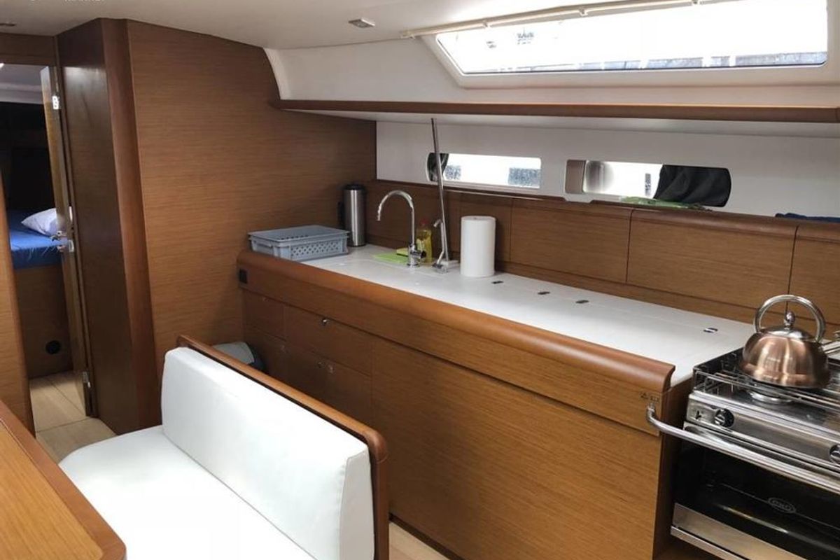 Galley of Joy, a Jeanneau Sun Odyssey 479 sailboat at Municipal Unit of Elefsina, Greece