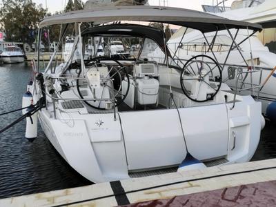Cockpit of Joy, a Jeanneau Sun Odyssey 479 sailboat at Municipal Unit of Elefsina, Greece