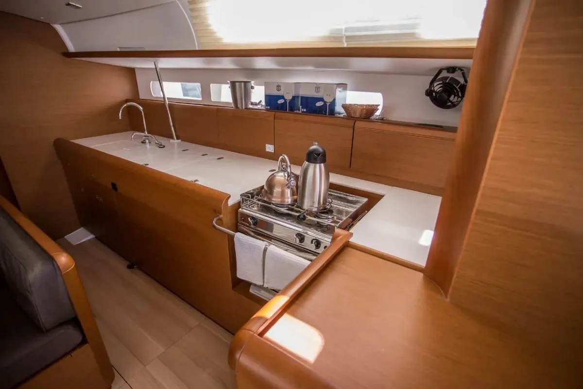 Galley of Freyja, a Jeanneau Sun Odyssey 519 sailboat at Seget Donji, Croatia