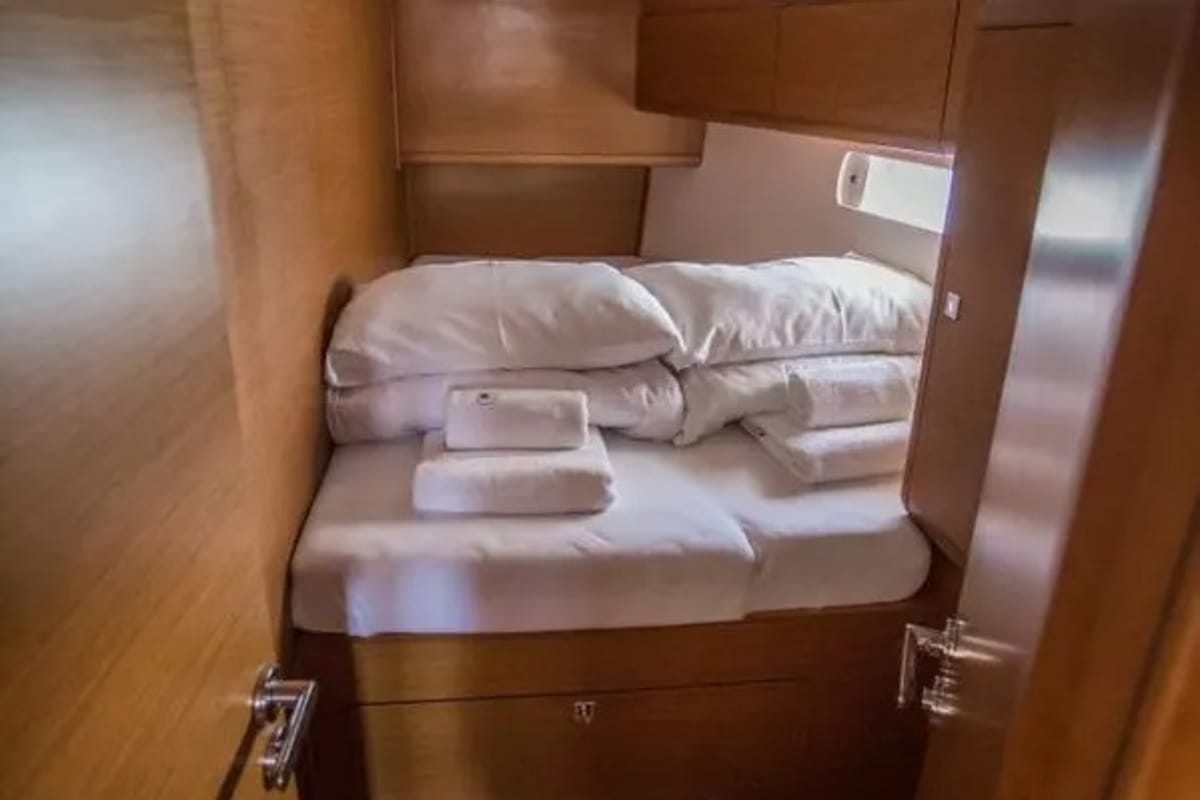 Cabin on Freyja, a Jeanneau Sun Odyssey 519 sailboat at Seget Donji, Croatia