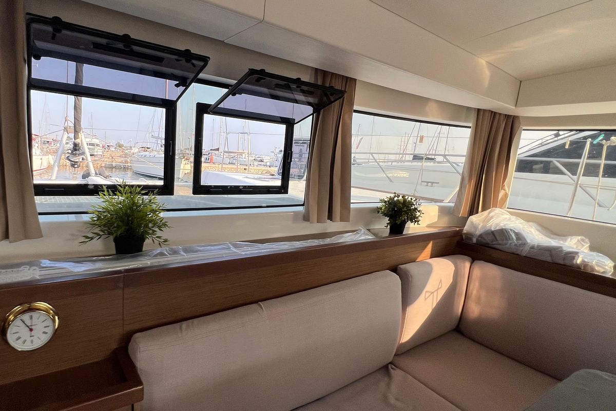 Salon of Andromeda, a Lagoon 40 catamaran at Athens, Greece