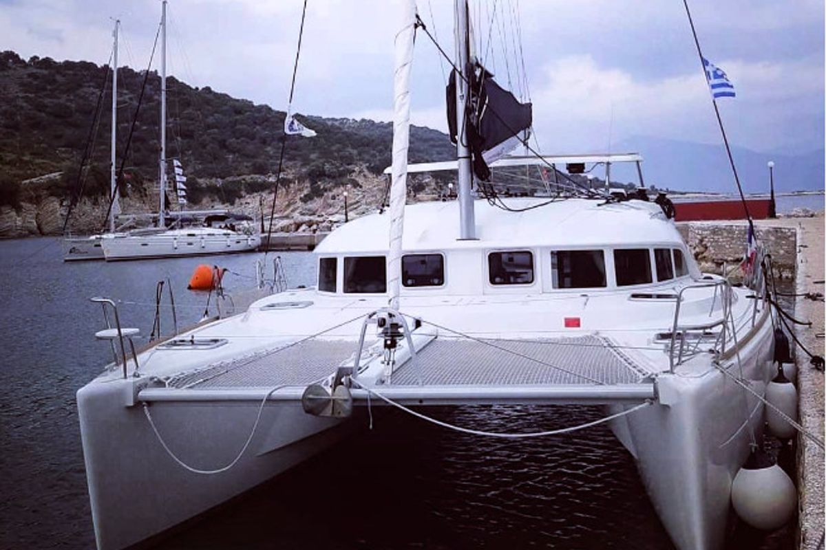 Exterior view of Maestro, a Lagoon 380 catamaran at Municipal Unit of Lefkada, Greece