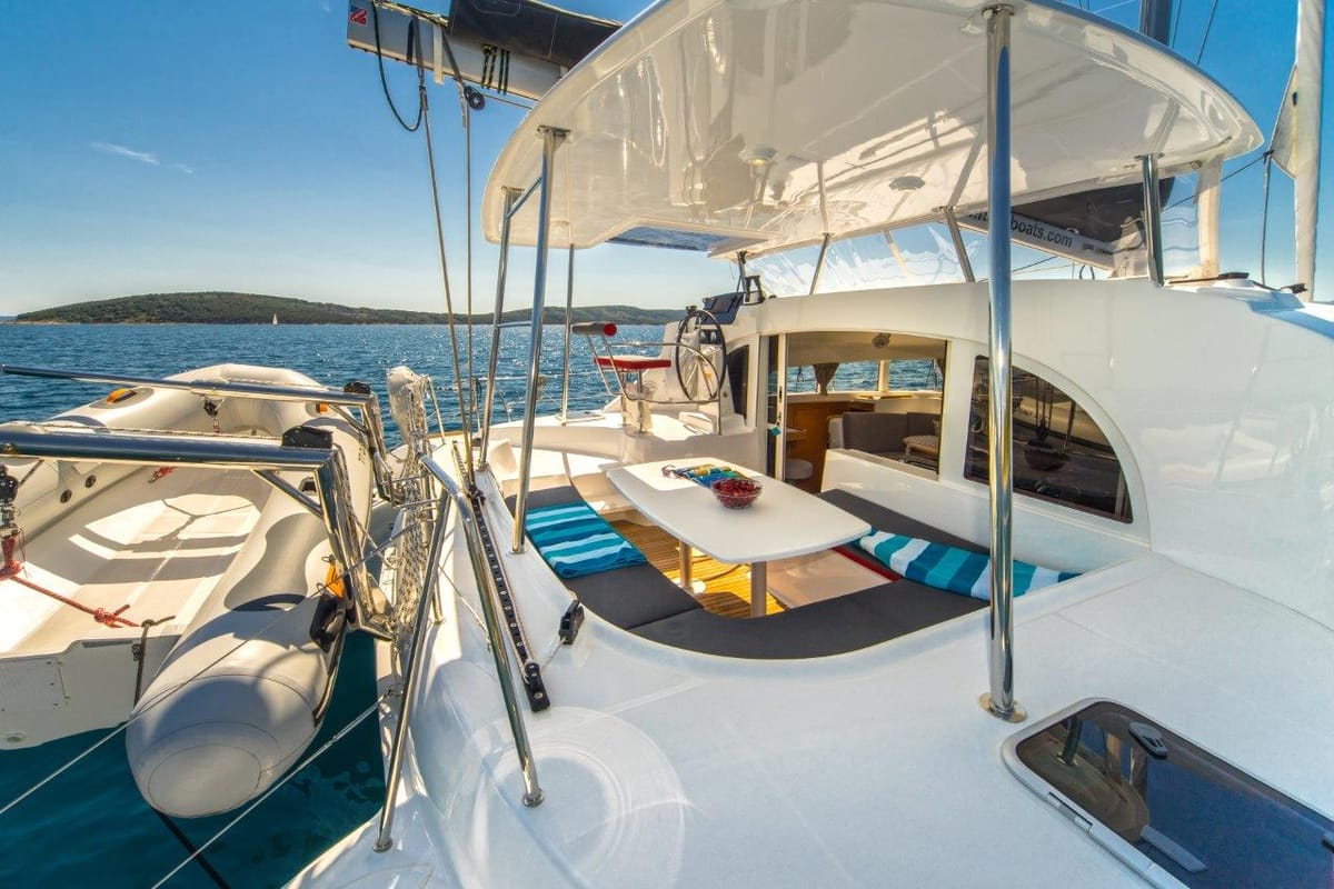 Deck of Maestro, a Lagoon 380 catamaran at Municipal Unit of Lefkada, Greece