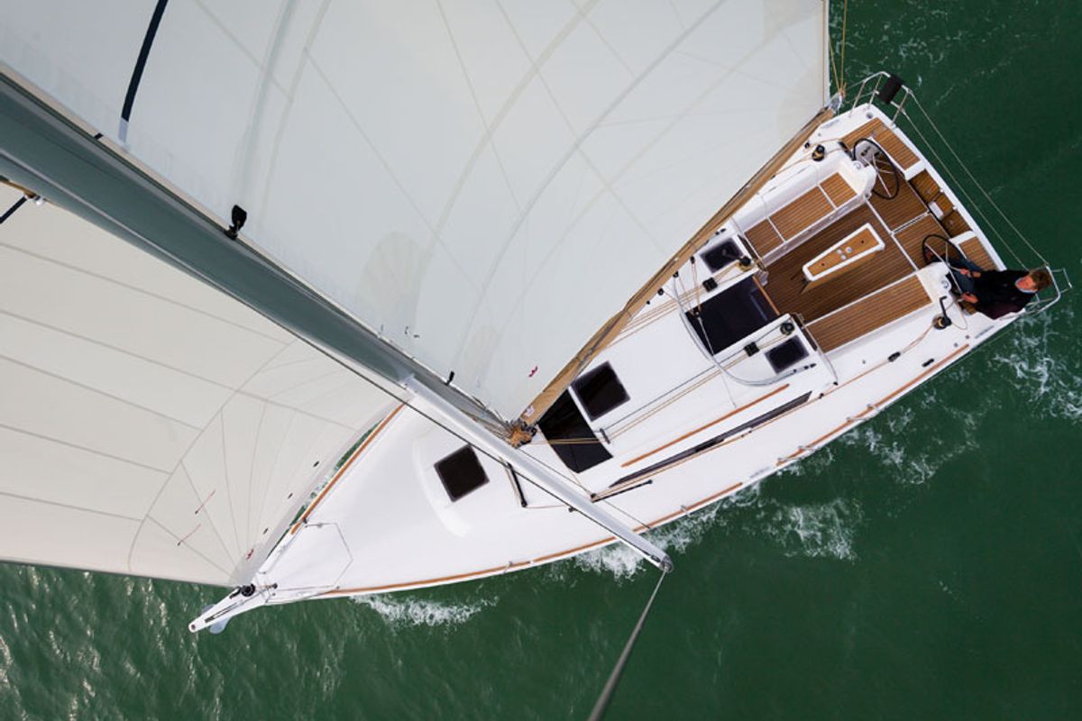 Exterior view of Ronja, a Dufour 350 Grand Large sailboat at Primošten, Croatia