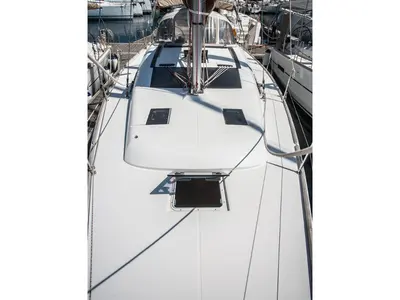 Deck of Ronja, a Dufour 350 Grand Large sailboat at Primošten, Croatia
