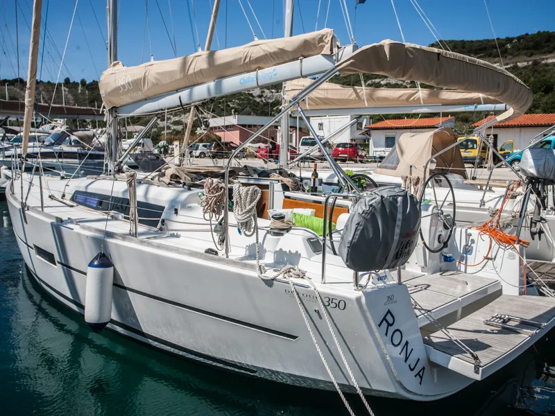 Exterior view of Ronja, a Dufour 350 Grand Large sailboat at Primošten, Croatia