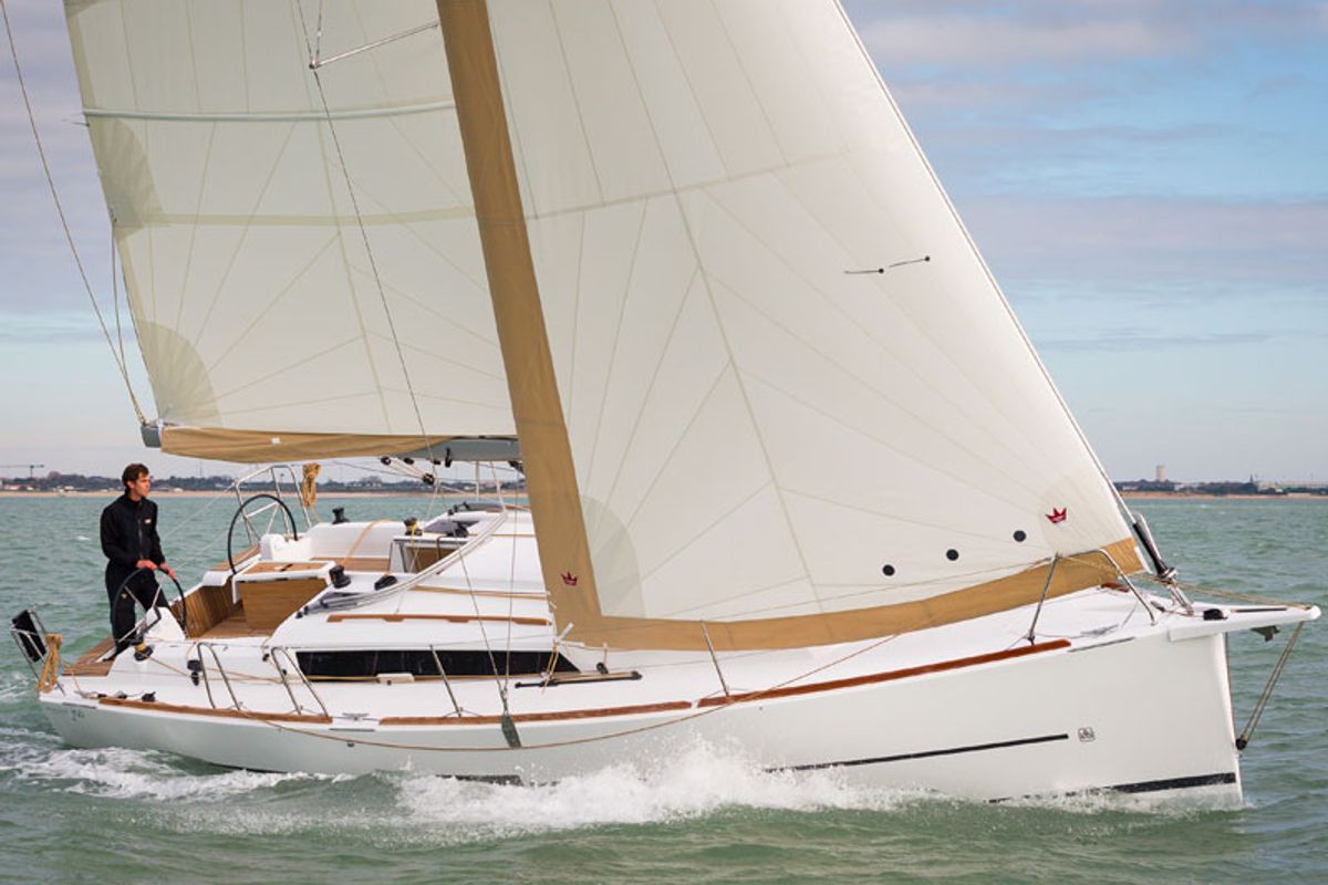 Exterior view of Ronja, a Dufour 350 Grand Large sailboat at Primošten, Croatia