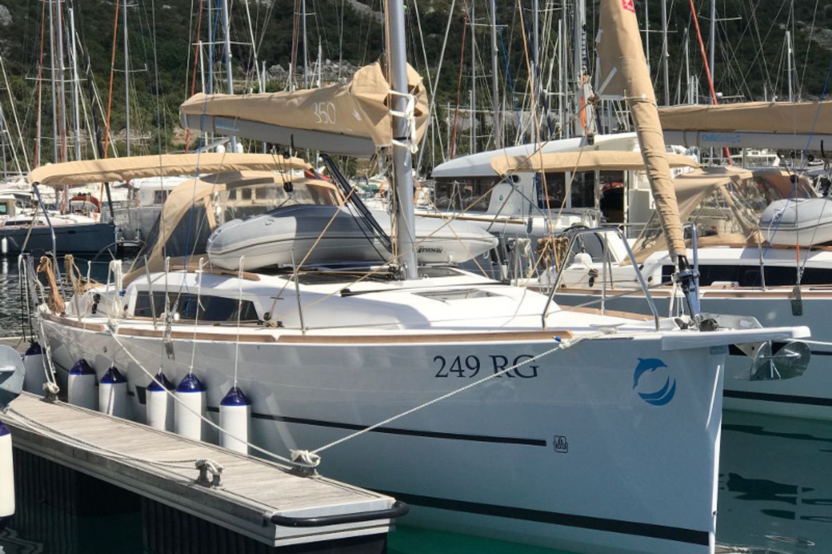 Exterior view of Ronja, a Dufour 350 Grand Large sailboat at Primošten, Croatia