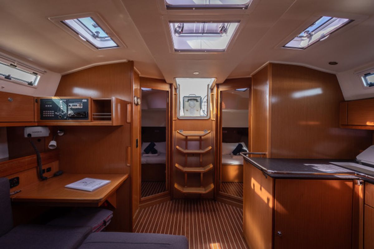 Salon of Cloe, a Bavaria 45 sailboat at La Spezia, Italy