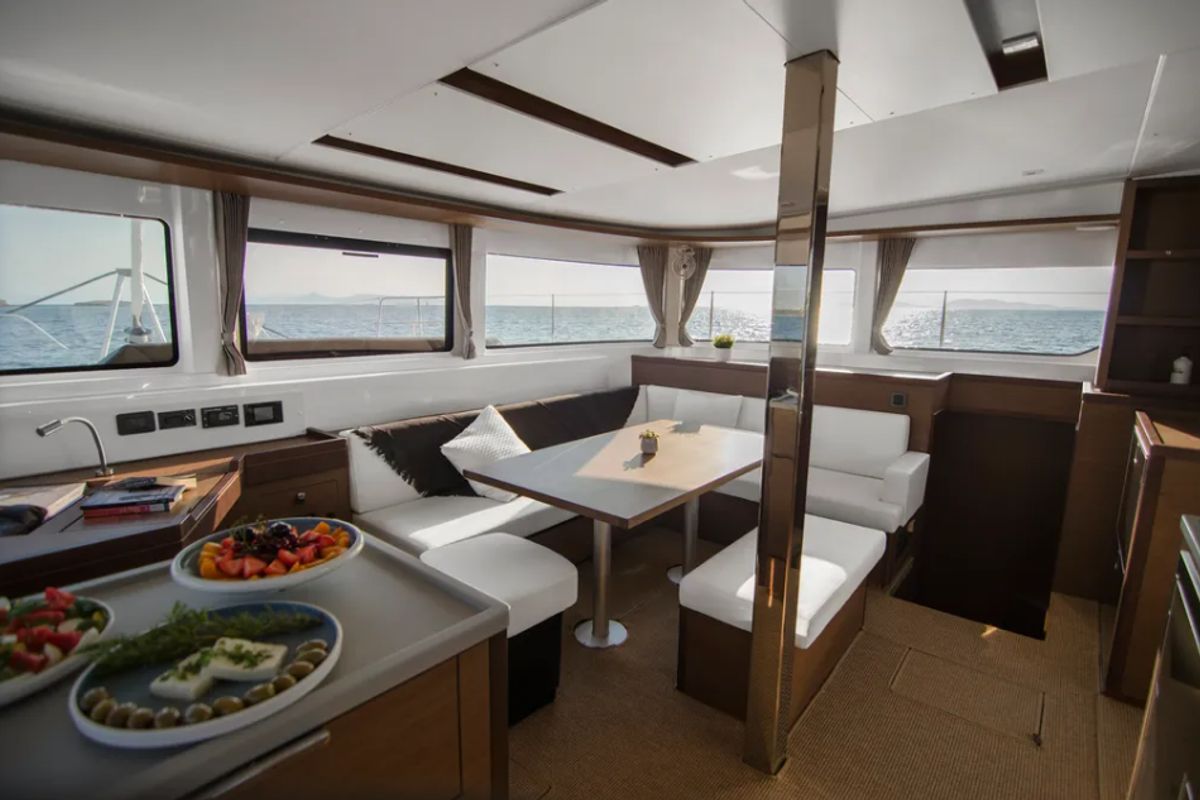 Salon of G. P, a Lagoon 46 catamaran at Athens, Greece