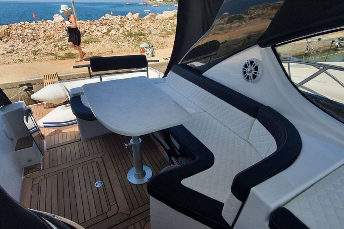Deck of Aero, a Pearl Sea 31 Hard Top motorboat at Općina Baška Voda, Croatia