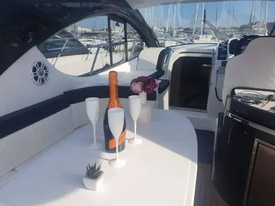 Deck of Aero, a Pearl Sea 31 Hard Top motorboat at Općina Baška Voda, Croatia