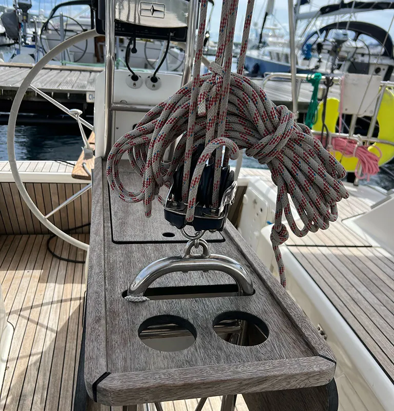 Deck of Heidi, a Elan Impression 45 sailboat at Punat, Croatia