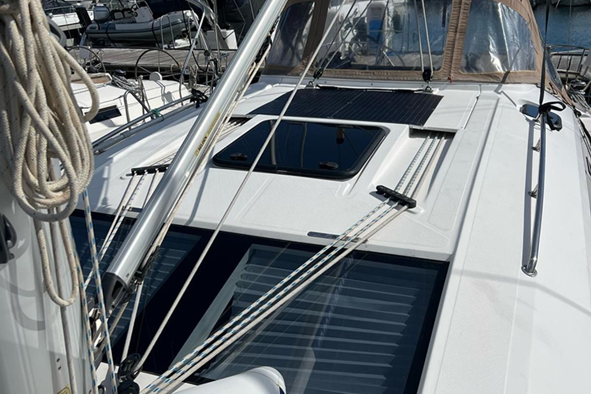 Deck of Heidi, a Elan Impression 45 sailboat at Punat, Croatia