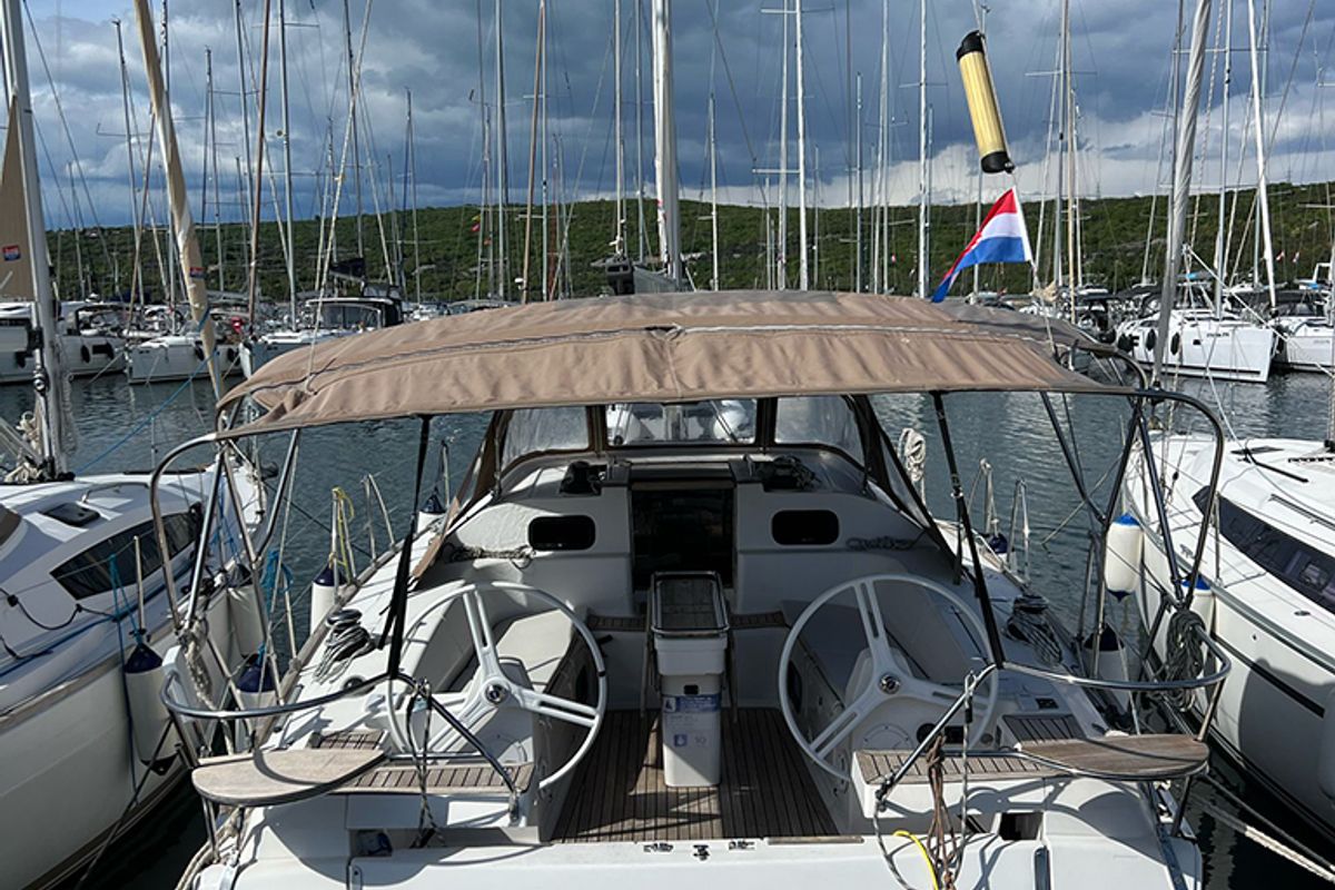 Deck of Heidi, a Elan Impression 45 sailboat at Punat, Croatia