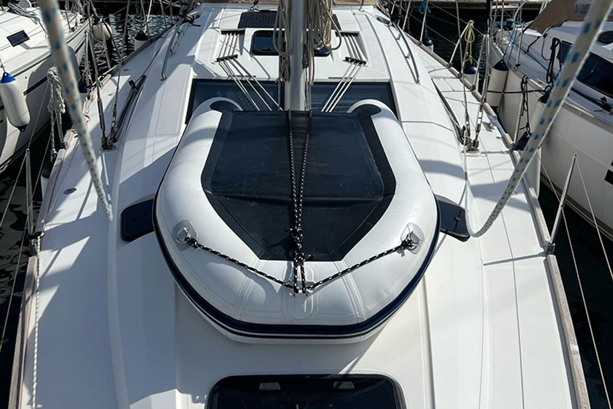 Deck of Heidi, a Elan Impression 45 sailboat at Punat, Croatia