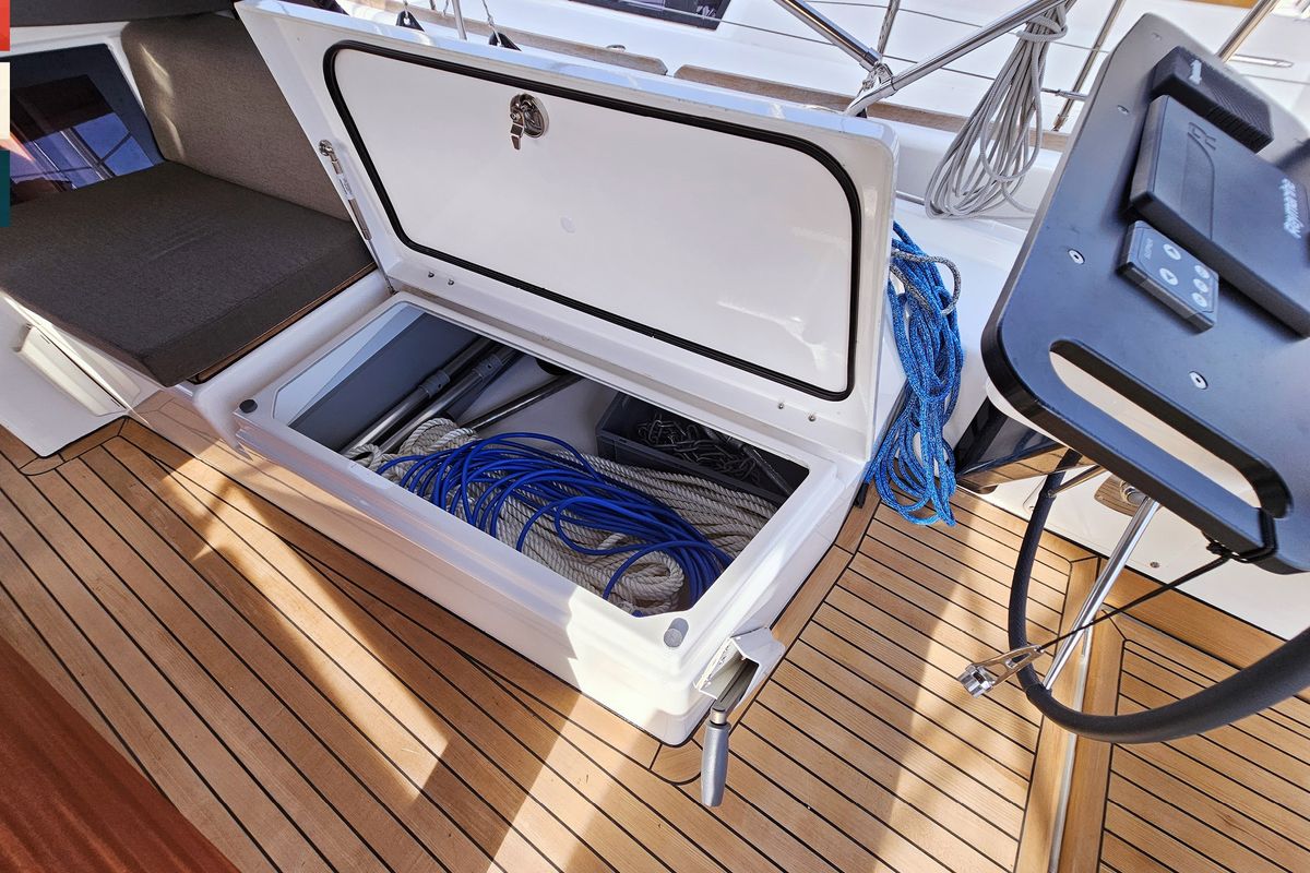 Deck of Ava (A/C & gen), a Dufour 41 sailboat at Općina Rogoznica, Croatia