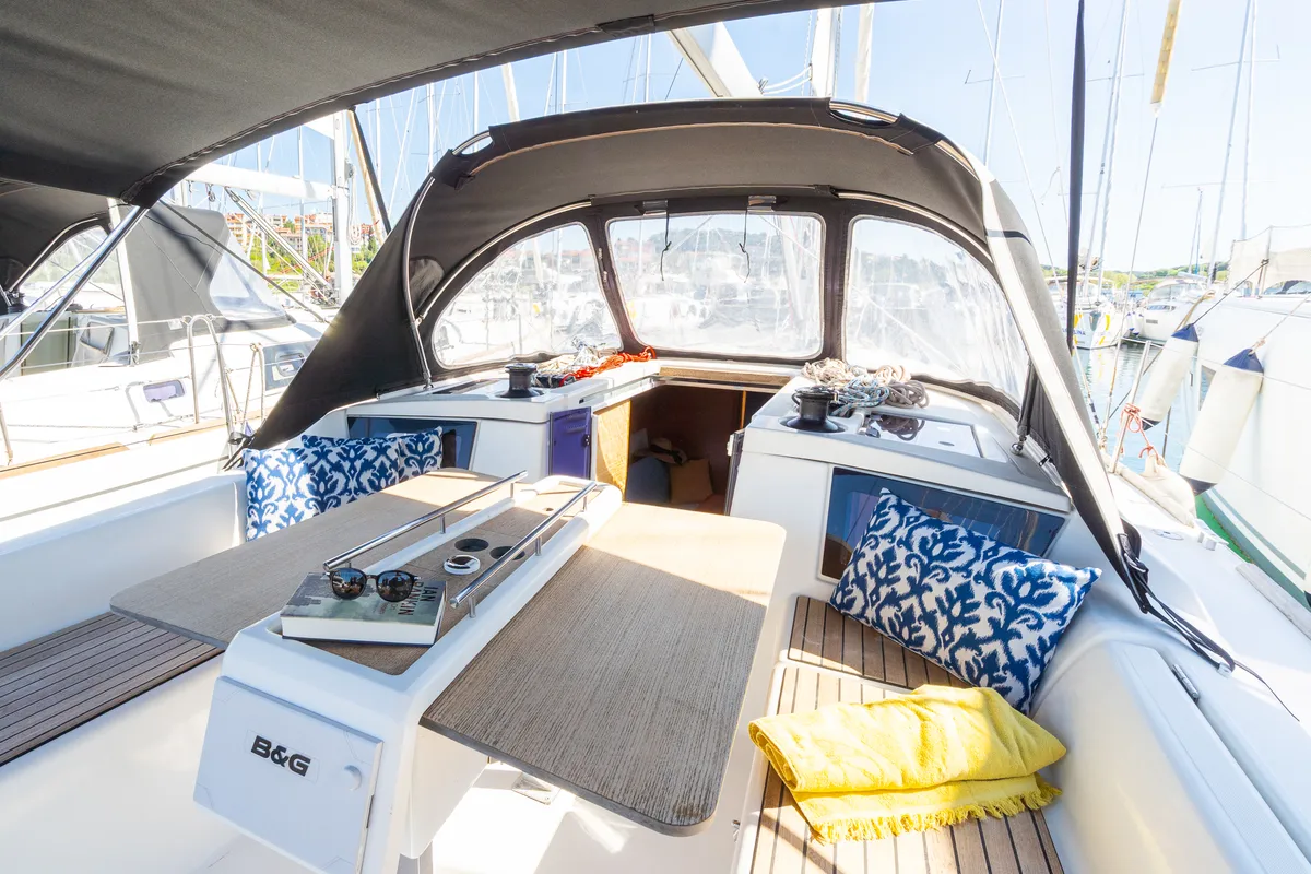 Cockpit of Draco, a Dufour 360 Grand Large sailboat at Grad Pula, Croatia