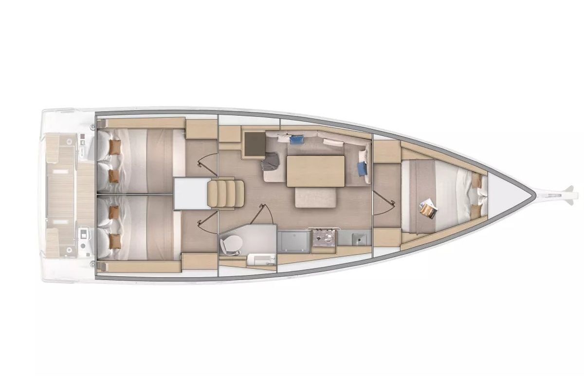 Floor plan of Aurora - Comfort line, a Beneteau Oceanis 37.1 sailboat at Capo d'Orlando, Italy