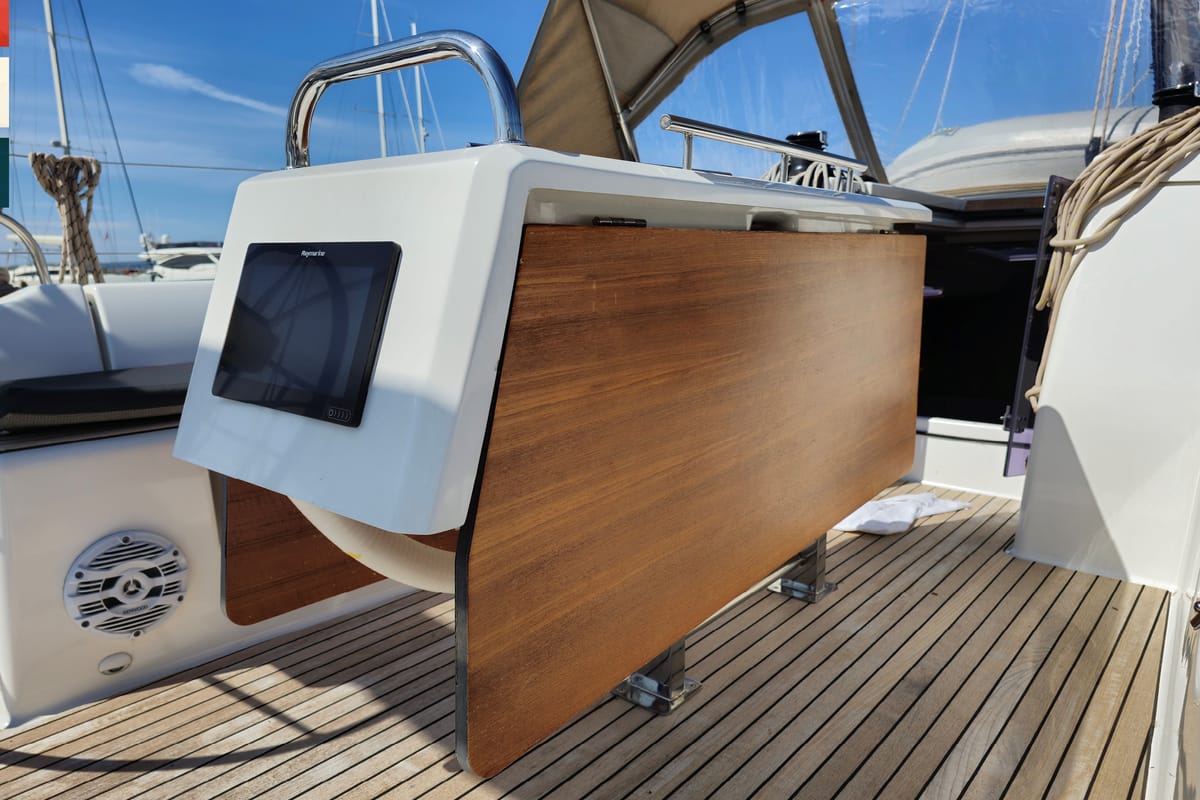 Cockpit of Amoroso, a Dufour 430 GL sailboat at Općina Rogoznica, Croatia