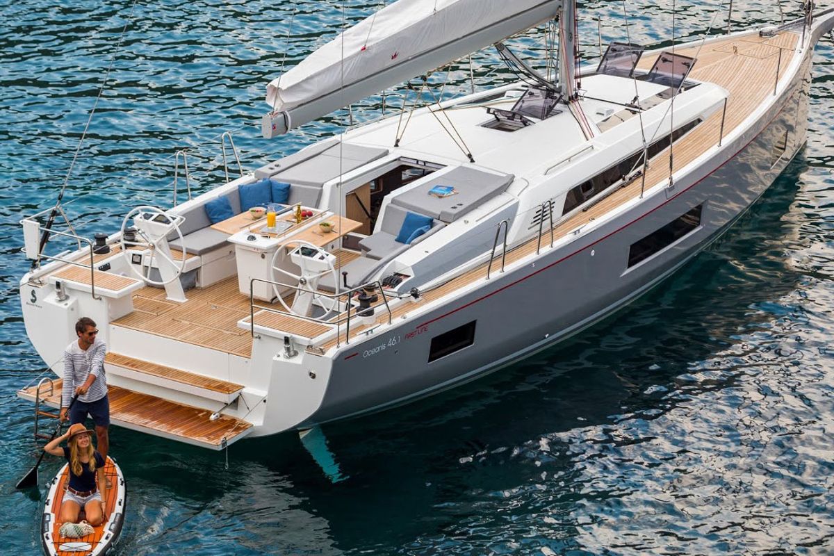 Exterior view of Chrisel, a Beneteau Oceanis 46.1 sailboat at Municipal Unit of Lefkada, Greece
