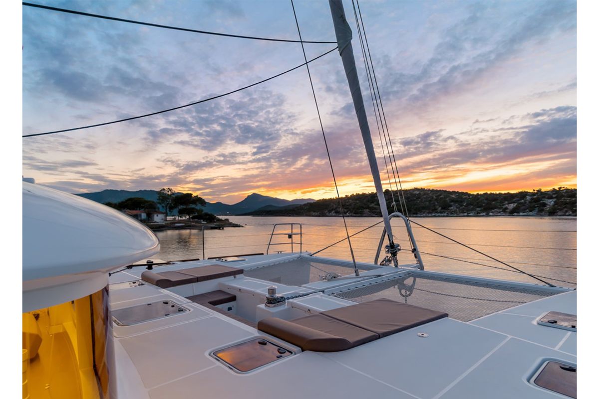 Deck of Baltsar, a Lagoon 560 S2 catamaran at Sant Antoni de Portmany, Spain