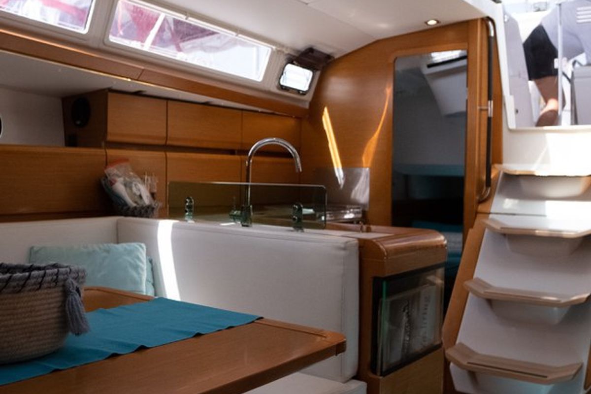 Galley of Izzi, a Jeanneau Sun Odyssey 419 sailboat at Municipal Unit of Lefkada, Greece