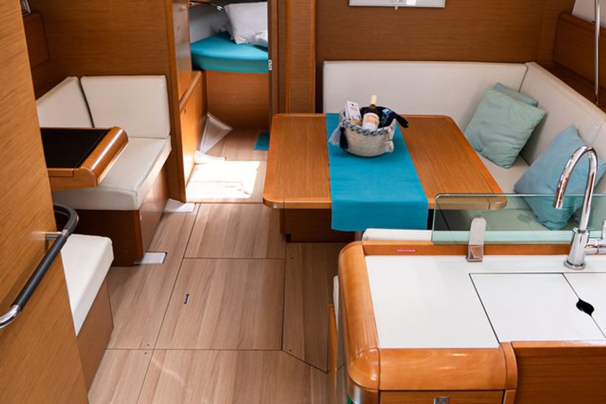 Salon of Izzi, a Jeanneau Sun Odyssey 419 sailboat at Municipal Unit of Lefkada, Greece